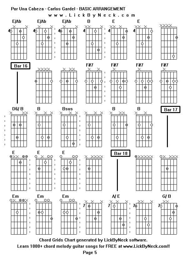 Chord Grids Chart of chord melody fingerstyle guitar song-Por Una Cabeza - Carlos Gardel - BASIC ARRANGEMENT,generated by LickByNeck software.